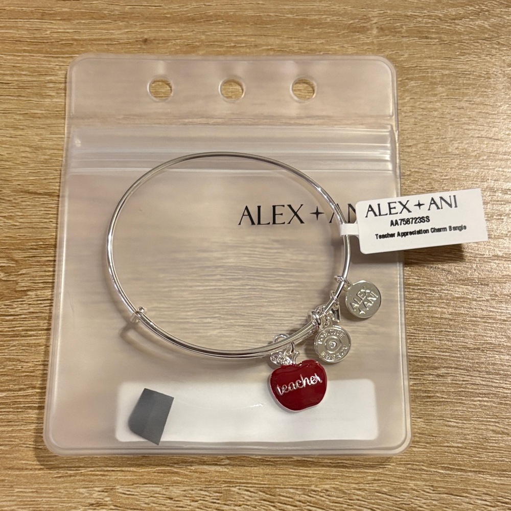 Alex and Ani Silver Bangle with Red Apple Charm